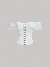 Off Shoulder Lace Trim Hook and Eye Front Blouse